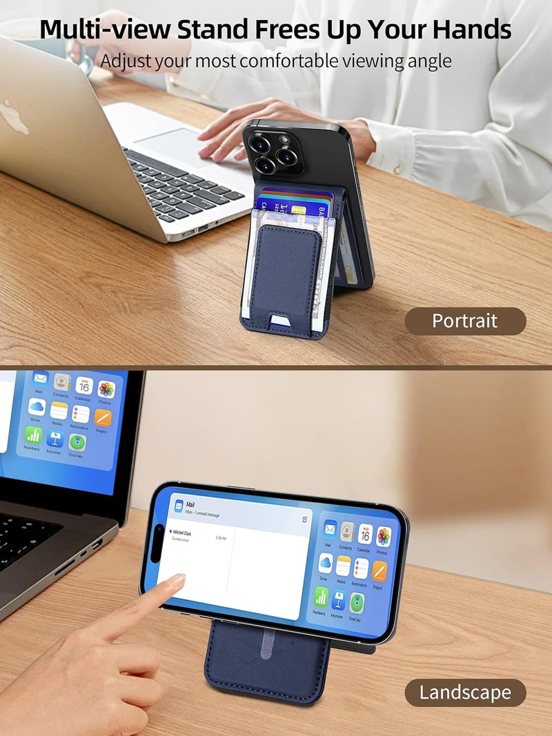 TopMade for MagSafe Wallet with Money Clip, Works with Apple Find My, Strong Magnetic Wallet for iPhone 17/16/15/14/13/12 Series, for iPhone Wallet Stand with Finder Tracker, 8 Cards Holder, Navy Blue - Image 3